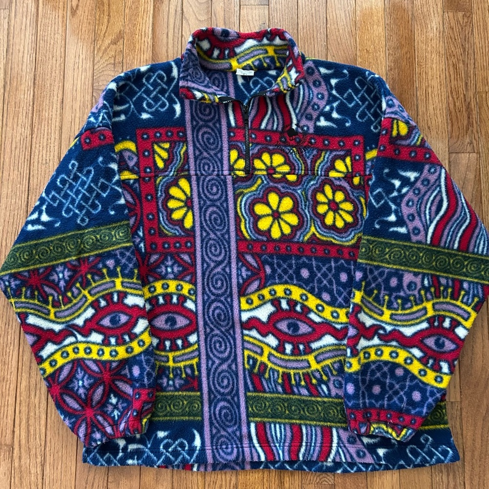 Colorful Patterned Fleece Pullover - image 1
